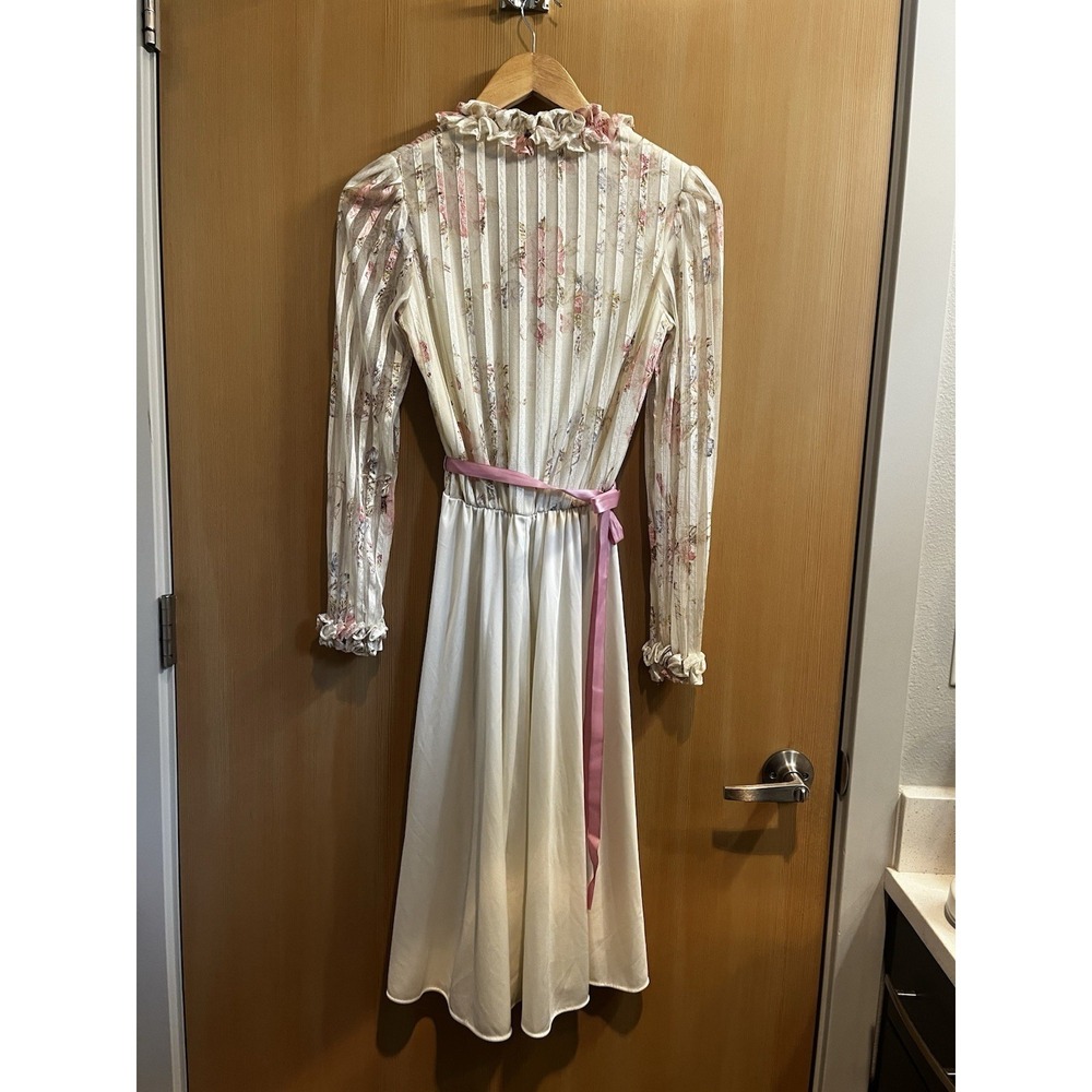 Vintage 70's Floral Ruffle Midi Dress Romantic Prairie Cottagecore - Picture 2 of 11